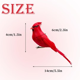 2pcs Red Cardinals Birds Decor Cover with Feather 5.5inch Clip on Artificial Bird Figurines for Crafts Decoration Christmas Tree Ornaments