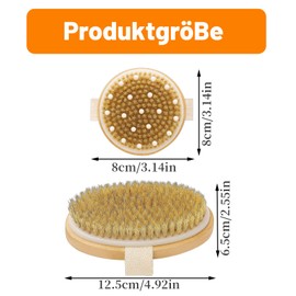 2 Stück, Massagebürste Körper, Körperbürste für Trockenmassage und Peeling, Doppelset mit Rundbürste und Handbürste für Hautpflege und Durchblutungsförderung, 12,5x6,5 cm und 8x8 cm