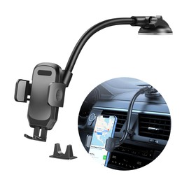 Osilly Car Cell Phone Holder, Vehicle Dashboard Windshield Air Vent Long Arm Hands Phone Mount, Quick Relaease Auto Smartphone Mountner Accessories, Universal for Vehicle, Truck and More（Gray）