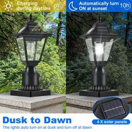 DARIISI 2 Pack Solar Post Lights with Pier Mount Base, 6000K Motion Sensor Solar Lamp Post Light, Waterproof Outdoor Post Lantern for Garden Patio Outside Pole Pillar (Cool White)