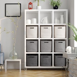 OIASKET Storage Cube 3 Pack, Woven Cotton Grey Storage Cubes, 11 * 11 Inches, Square Baskets for Organizing, Living Room, Baby Nursery Room