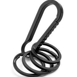 FEGVE Titanium Quick Release Key Chain Clip with 4 Key Rings Heavy Duty Small Carabiner Keychain Clip for Men and Women (Black)