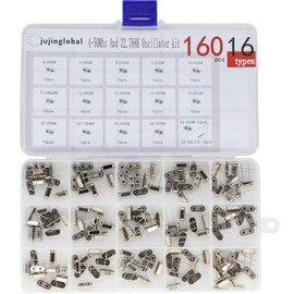 160pcs 16 Types Crystal Resonators Oscillator Assortment Kit 4MHz, 4.096MHz, 6MHz, 8MHz, 10MHz, 11.0592MHz, 12MHz, 13.56MHz, 15MHz, 16MHz, 20MHz, 22.1184MHz, 24MHz, 48MHz, 50Mhz, 32.768Mhz 2x6mm