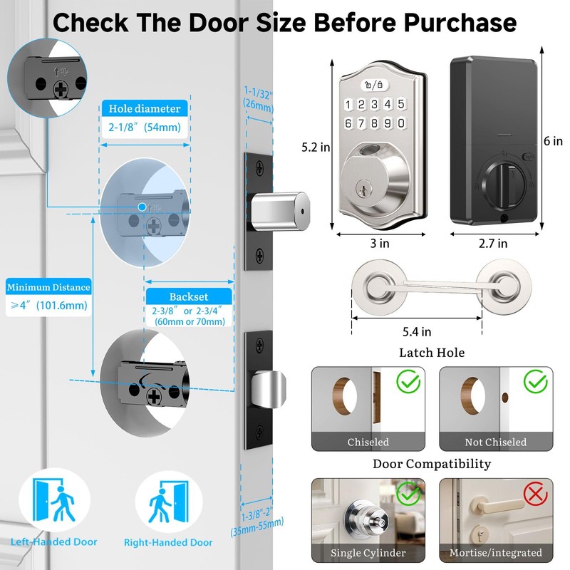 keyless Entry Door Lock deadbolt with Handle Set- Front Door