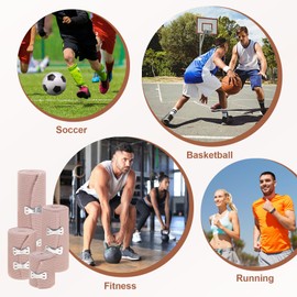 Elastic Bandage Wrap, 4Pcs Compression Wrap, Stretch Bandage Tape Roll for Legs, Arms, Ankle, Wrist, Elbow, Foot, Knee, Tummy, Body