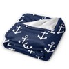 Navy Blue Nautical Anchor Pattern Flannel Fleece Throw Blankets for