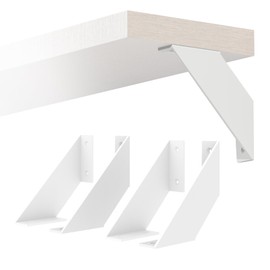 4 x 4 Inch Shelf Brackets 4 Pack，Heavy Duty Iron Floating Shelf Brackets for Wood Shelves, l Brackets for Shelves, Small Flat Angle Curved White Bracket for DIY.