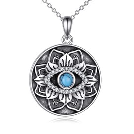 VONALA Lotus Evil Eye Necklace 925 Sterling Silver Lotus Flower Pendant Necklace Greek Evil Eye Jewellery for Women Girls