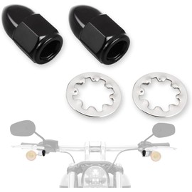 FOVPLUE 5/16″-24 Acorn Nut Kit and Lock Washers Universal fits for Harley Rearview Mirrors,for CVO, Dyna, Electra Glide, Road Glide, Road King, Softail, Street Glide, Sportster 1200 883, Black,2-Pack