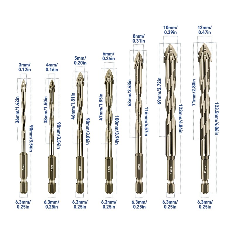 Four-Flute Sawtooth Eccentric Drill Bit, High-Strength Serrated Drill Bit 1/4