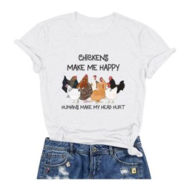 BAOKUAN BAOKUAN Women's Letter Print Short Sleeves Casual Tops Funny Chicken Graphic T-Shirt White
