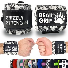 BEAR GRIP - Premium Heavy Duty Weightlifting Wrist Wraps Bodybuilding Crossfit Powerlifting Strongman (24" Skull)