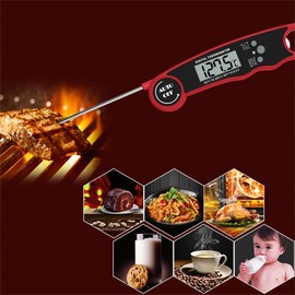 LCD Meat Thermometer Waterproof Digital Instant Read Meat Thermometer for Kitchen Instant Read Food Thermometer Cooking Thermometer for Candy Deep Fry Liquids Beef Baking Smoker BBQ (Red Color)