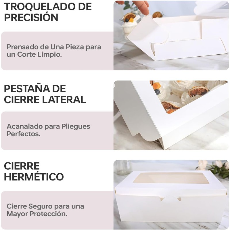 20 Cajas para Postres Blancas con Ventana, Cajas de Panadería