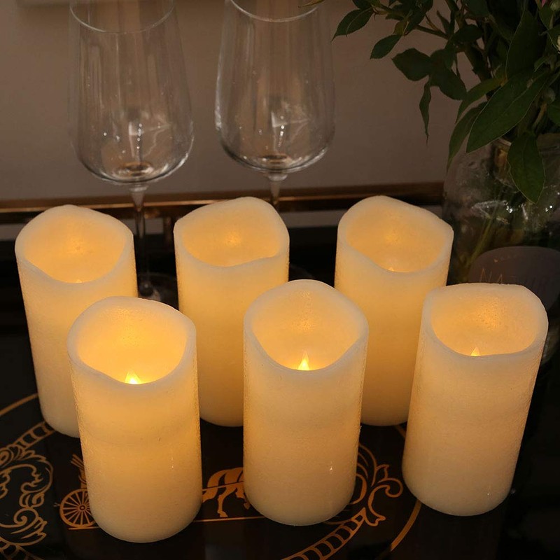 H-BLOSSOM Flickering Flameless Candles Battery Operated Real Wax Pillar Candles
