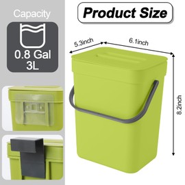 0.8 Gallon/3L Compost Bin Kitchen, Bring 5 Rolls (100) of Garbage Bags, for Use on Countertops or Under Sinks, Hanging Trash Can with Lid, for Cupboard/Bathroom/Bedroom/Office/Camping(Green)