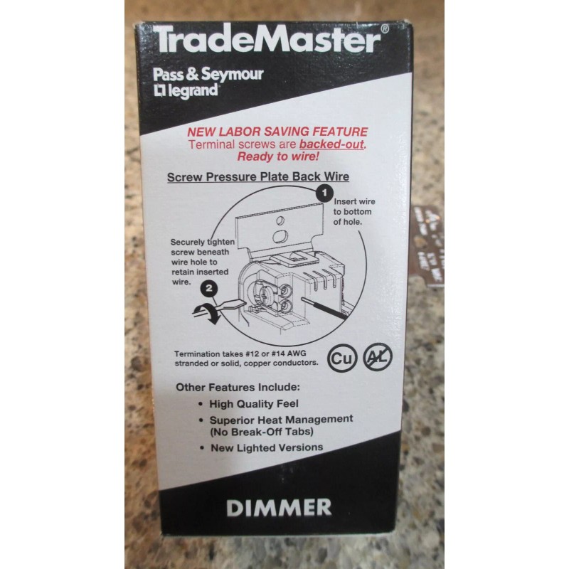 P&S T600-LW, White Toggle Dimmer, 600W/SP L