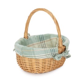 Full Buff Willow Childs Oval Wicker Shopping Basket Cream Tartan Lining