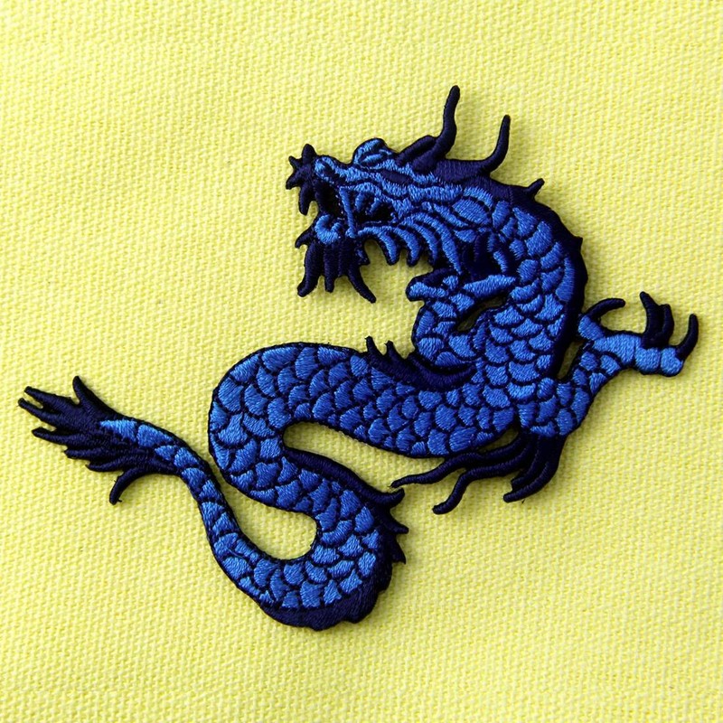 Blue Dragon Embroidered Applique Iron On Sew On Patch