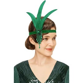 BABEYOND 1920s Women's Gatsby Headband Costume Accessories 20s Flapper Feather Hair Band Dark Green