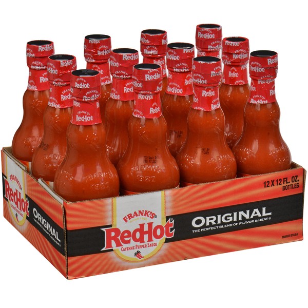 Frank's RedHot Original Hot Sauce, 12 fl oz (Pack of 12) - One 12 Pack of 12 Fluid Ounce Bottles of Original Cayenne Pepper Hot Sauce, Great for Tabletop