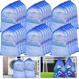 Berlune 30 Pack 24 x 36 Inches Large Mesh Bags for Laundry, Wash bags, Sturdy Mesh Material Closed with Drawstring, Factory, University, Dormitory, Travel and Apartment Dweller (Blue)