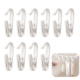 10Pcs Laundry Clips with Hooks, Strong Plastic Clothes Pegs for Washing Line & Towel Clips for Hanging, Multipurpose Pegs for Home or Shop Use