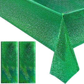 2 pcs Green Holographic Tablecloth 40" x 108" Christmas Table Cloth Shimmer Shining Plastic Metallic Table Cover for Jungle Safari St. Patrick's Day Baby Shower Birthday Party Decoration Supplies