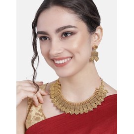 I Jewels Womens 18K Plated Indian Wedding Bollywood Style Choker Necklace Jewellery Set (Mc102Fl) Gold
