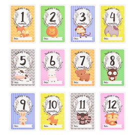 URROMA Baby Monthly Milestone Cards, 1-12 Month Animal Prints Cards Baby Birth Announcement Sign for Baby Shower Month Marker Baby Photo Props