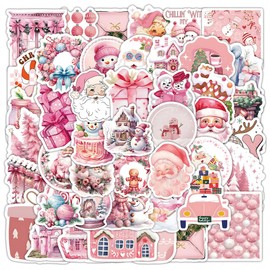 Pack of 100 Pink Christmas Stickers Waterproof Cute Funny Christmas Day Stickers for Laptop Skateboard Bicycle Water Bottles Luggage Suitcase Car Vinyl Stickers for Teenagers Children