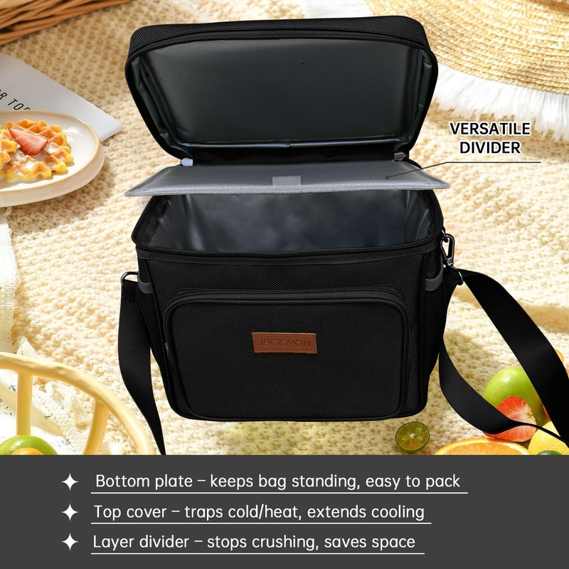 JBGOYON Sleek Leakproof Oxford Structured Insulated Lunch Bag, Black, 10