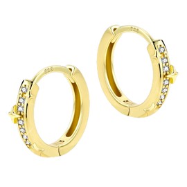 ALEXCRAFT Silver 925 Small Hoop Earrings, Hypoallergenic Silver Hoop Earrings, Thick Wide Small Cartilage Huggie Hoop Earrings, Small 16 mm Sterling Silver Hoop Earrings with Stone Zirconia Glitter