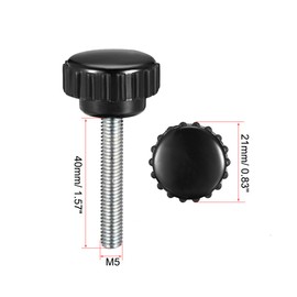 sourcing map M5 x 40mm Metric Male Thread Knurled Clamping Knobs Grip Thumb Screw on Type Hand Clamping Handle Bolt with Plastic Knobs Black 5 Pcs