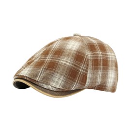 howkuhat Cotton Flat Cap Beret Hat for Men Women Plaid Pattern Peaked Newsboy Cap Adjustable Vintage Artist Painter's Hat for Daily Wear Travel Camping(UK, Alpha, One Size, M, Khaki)