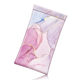 Fintie Eyeglasses Pouch with Cleaning Cloth, Portable Squeeze Top Vegan Leather Soft Glasses Case Anti-Scratch Sunglasses Bag, Glittering Marble