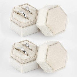 Goufaju Velvet Hexagon Ring Holder,Ring Box for Wedding Ceremony,Double Slots Rings Bearer Jewelry Boxes 2 slot for Proposal, Engagement, Wedding Photoshoots