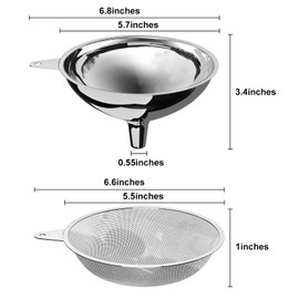 Serinar Stainless Steel Large Funnel with Filter (5.7 in. X 0.55 in. Mouth) with 50 mesh Stainless Steel Food Filter, Metal Funnel for Bottle Filling, Food Funnel for Oils, Juice, Coffee, Honey, Milk