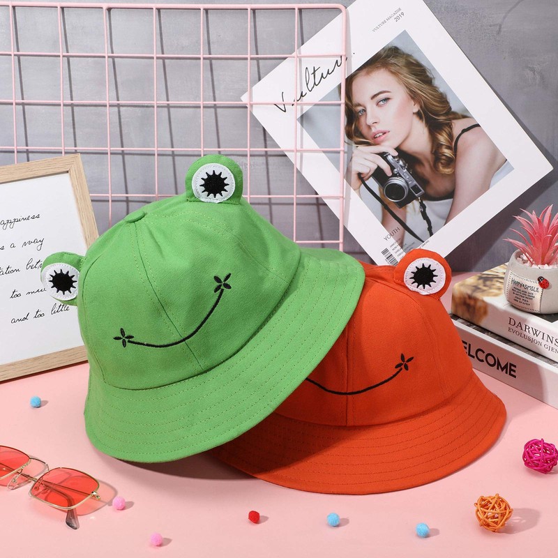 Cute Frog Bucket Hats Fisherman Cap Summer Beach Sun Protection