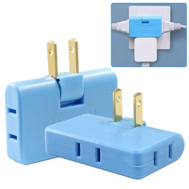 Zorfeter 2Pcs 3 in 1 Blue Rotatable Flat Wall Outlet Extender, Flat Plug Adapter Outlet 2500W, Power Socket Converter Plug Perfect for Home and Travel
