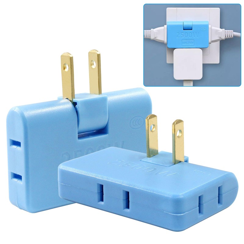 Zorfeter 2Pcs 3 in 1 Blue Rotatable Flat Wall Outlet