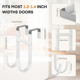 2 Pack Over Door Hook Hanger with Dual Hook Heavy Duty White Metal Hanger
