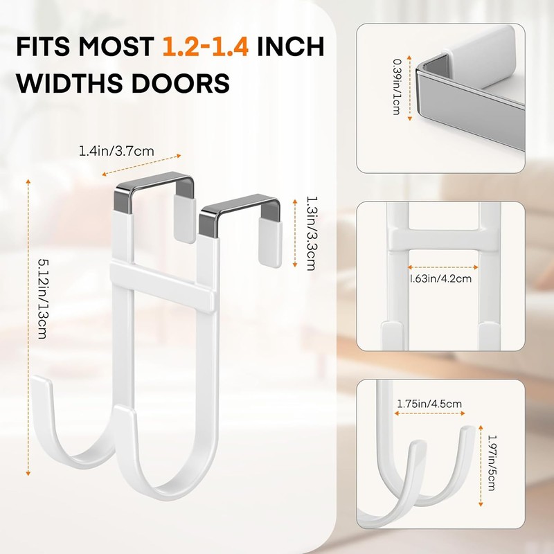 2 Pack Over Door Hook Hanger with Dual Hook Heavy
