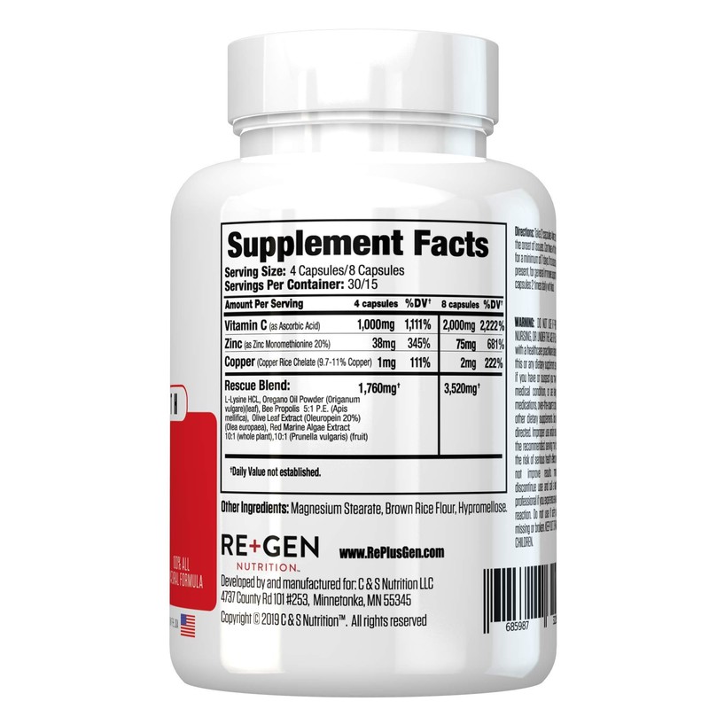 Re+Gen Nutrition H Rescue Immune Support Supplement for Adults, Capsules