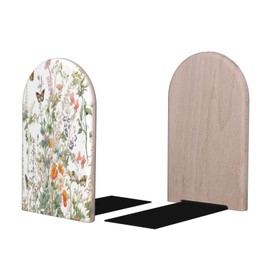 DXTKWL Decorative Bookends 2 Pcs Wildflowers Flower Leaves Butterfly Wood Bookends for Shelves Heavy Books Kids Non-Skid Book Ends Stoppers for Office Desk Kitchen School