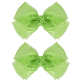 6-Inch Apple-green Mesh Hair Ribbon Hair Bows Alligator Clips Cute Organza Double Decor Accessories for Toddler Girls Kids Women Birthday Wedding Christmas Easter Set of 2