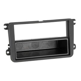 Radio holder 1DIN panel for radio retrofitting compatible with Seat, Skoda and VW from 2003 onwards, colour: black, rubbertouch.