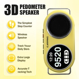 3D Pedometer Speaker, with HD Sound & Step Tracker Removable Lanyard-Bluetooth 5.3 Wireless Speaker, Hiking with Lighting Function (Yellow)