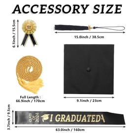 Blisscok Graduation Talar with Graduation Hat and Tassel 2024, 6-Piece Graduation Robe Set Black with Bachelor Hat Tassels 2024 for Bachelor Master Doctor, black