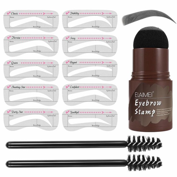 Eyebrow Stamp Set, 13pcs/set Eyebrow Stamp with 2 Eyebrow Brushes